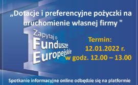 Webinarium pt. „Dotacje i preferencyjne pożyczki na uruchomienie własnej firmy „.