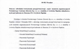 Dotyczy: odwołania wstrzymania przyjęć/wizyt/sesji części komórek organizacyjnych Powiatowego Centrum Zdrowia Sp. z o. o. z siedzibą w Lwówku Śląskim zlokalizowanych pod adresem ul. Rzeczna 25 w Gryfowie Śląskim.
