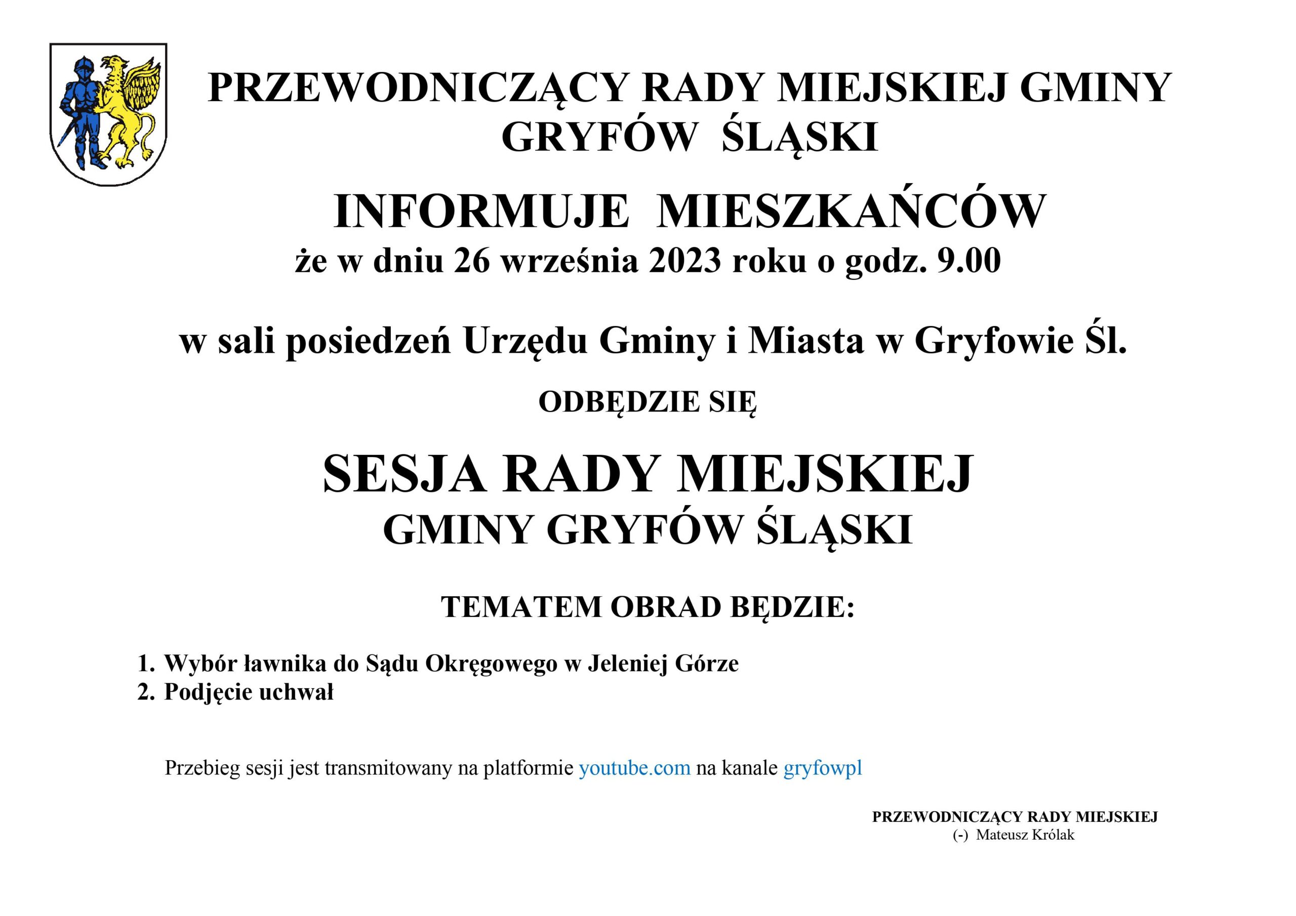 Sesja Rady Miejskiej Gminy Gryfów Śląski